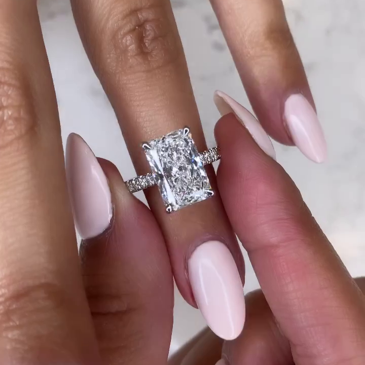 5.50tcw Radiant Lab Diamond Engagement Ring | Modern Hidden Halo Design | IGI Certified