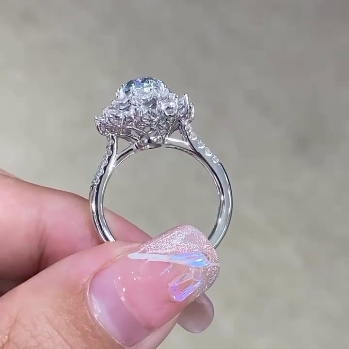 Fancy Blue Oval Lab Diamond Ring 5.00tcw with Floral Halo | VVS–VS IGI Certified