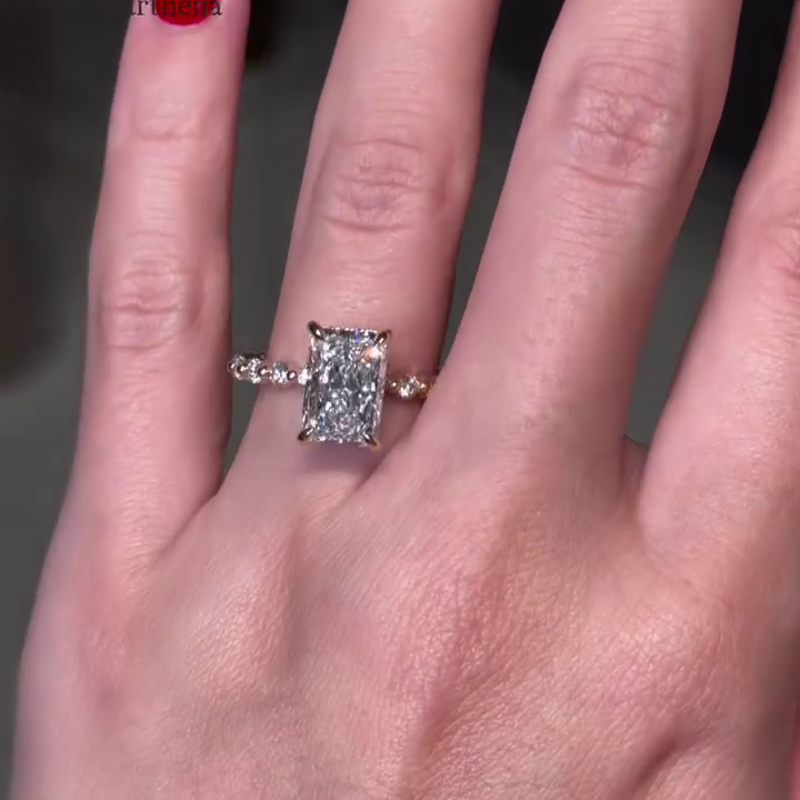 Radiant 3.80tcw Lab Grown Diamond Engagement Ring | 3.00ct Center + 0.80ct Side Stones | IGI Certified