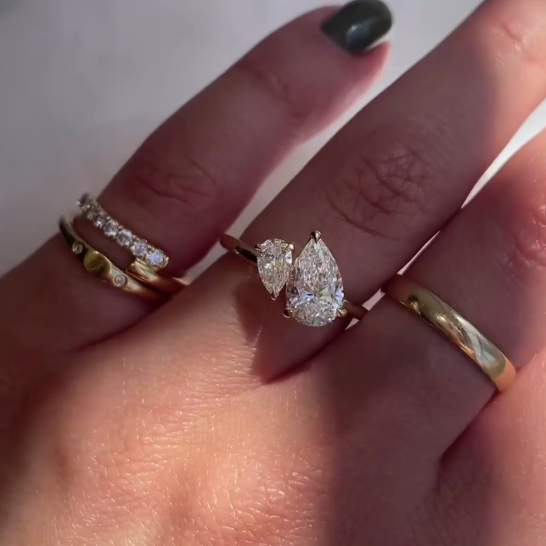 Toi et Moi 1.40ct Double Pear Lab Diamond Ring | IGI Certified | Custom 10k 14k 18k Gold or Platinum