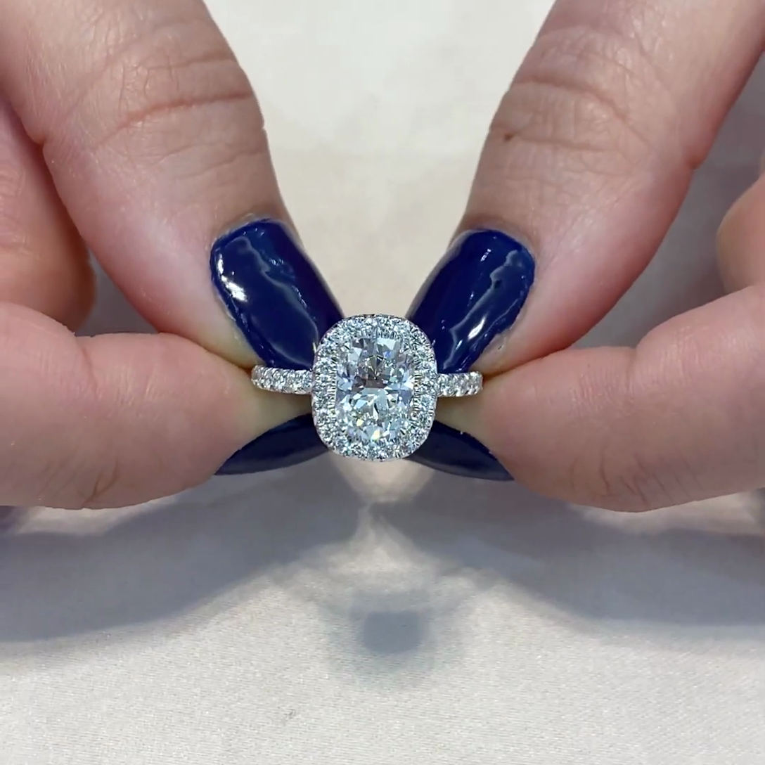 Elegant 1.90tcw Cushion Lab Diamond Halo Engagement Ring | IGI Certified | White Gold