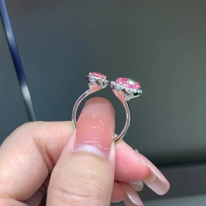 Pear & Oval 3.40tcw Fancy Pink Lab Diamond Ring | Halo Style | IGI Certified | VVS–VS