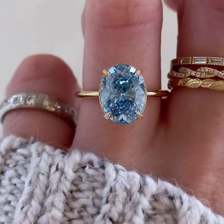 Oval Fancy Blue 3.30tcw Lab Diamond Hidden Halo Ring | IGI Certified | D-E-F | VVS–VS