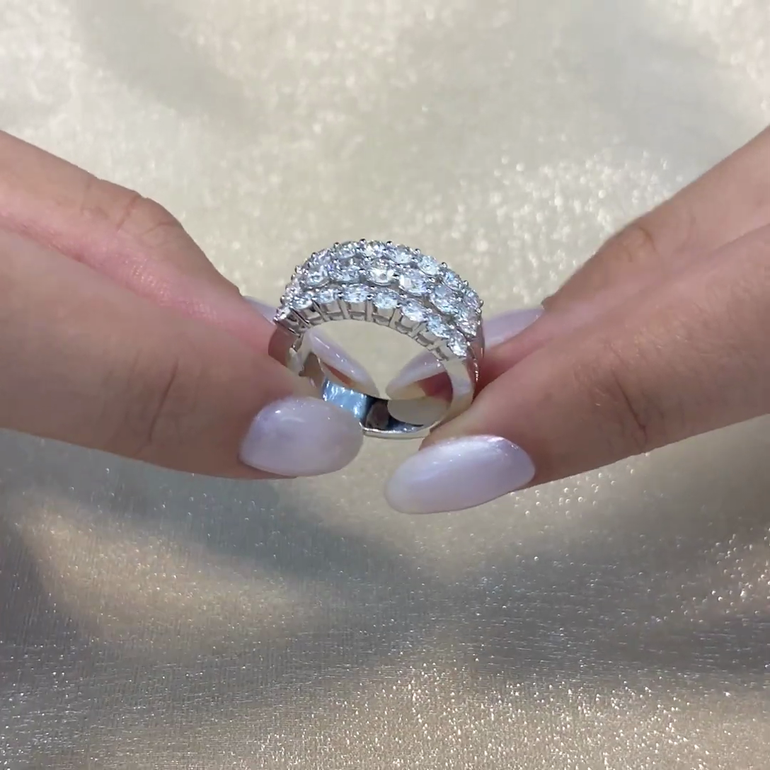 2.40tcw Round Lab-Grown Diamond Engagement Band | Three-Row Halfway | DEF VVS–VS