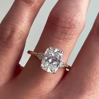 Elongated Cushion 3.60tcw Lab Grown Diamond Engagement Ring with Kite Side Stones | IGI Certified