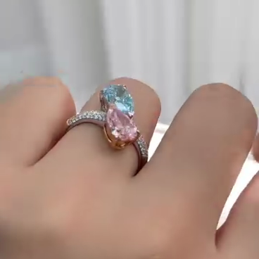 Bypass Style 2.50tcw Pink & Blue Pear Lab Grown Diamond Ring | Fancy Color | IGI Certified | Pave Band | Ethical Custom Engagement Ring