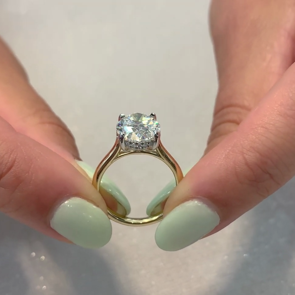 Oval 4.20tcw Lab Diamond Solitaire Engagement Ring | Hidden Halo | IGI Certified | Yellow Gold