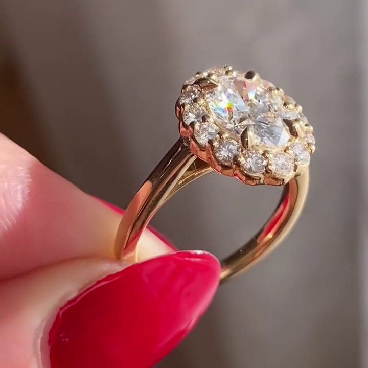 Oval 2.20tcw Lab Grown Diamond Ring | Halo Solitaire | IGI Certified | AntiqueCut