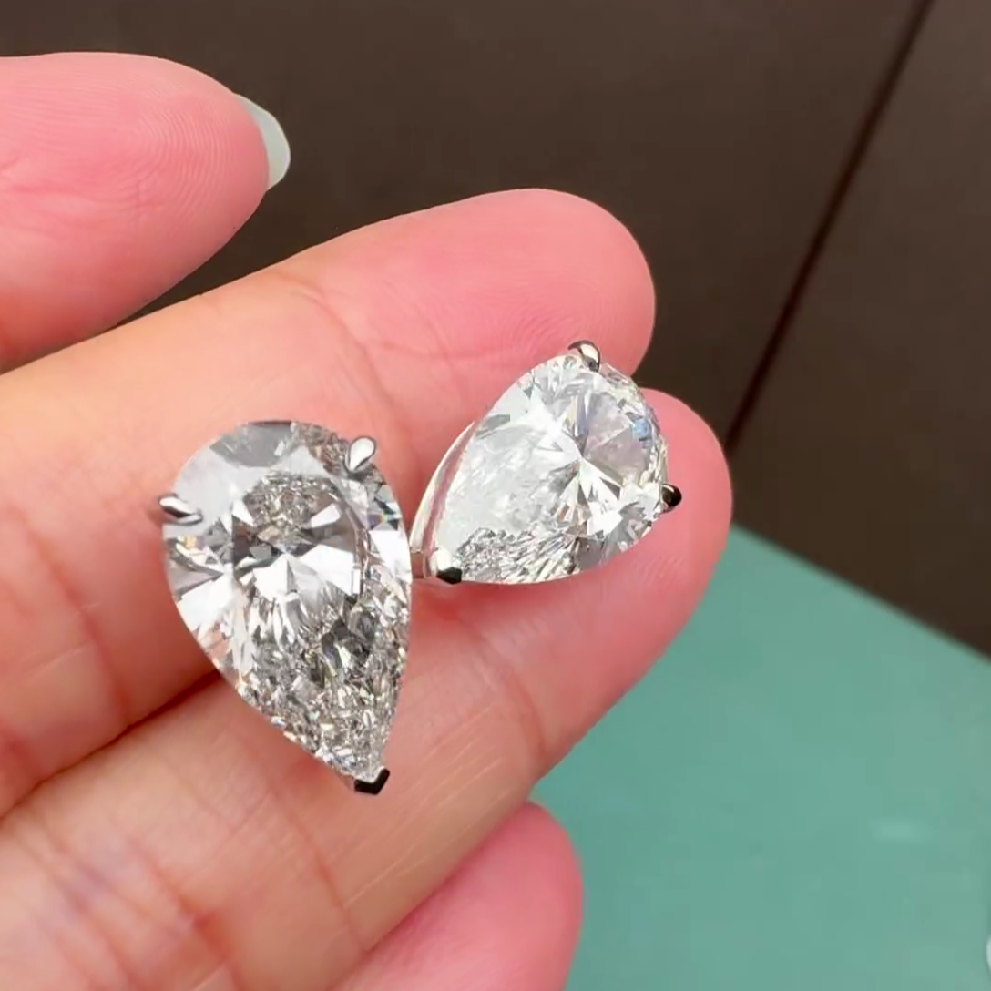 Pear 10.00tcw Lab Grown Diamond Stud Earrings, D-E-F Color, VVS-VS Clarity - IGI Certificate