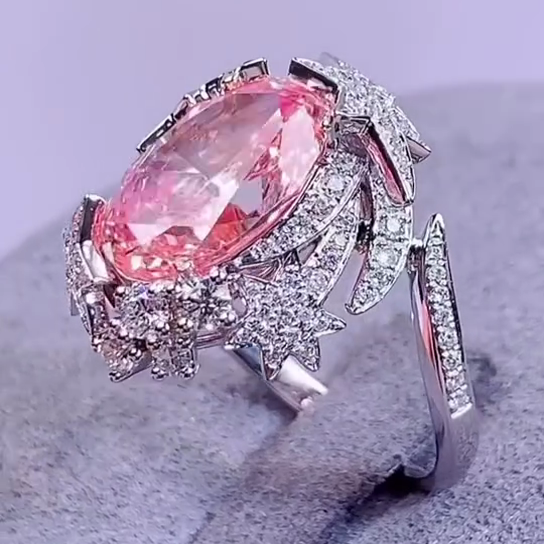 Fancy Pink Oval 2.50ct Lab Grown Diamond Starburst Halo Ring | 4.50tcw IGI Certified | Statement Engagement Ring | White Gold | Custom
