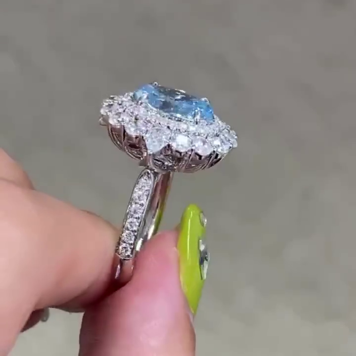 Fancy Blue 5.50tcw Oval Lab Diamond Double Halo Ring | IGI Certified