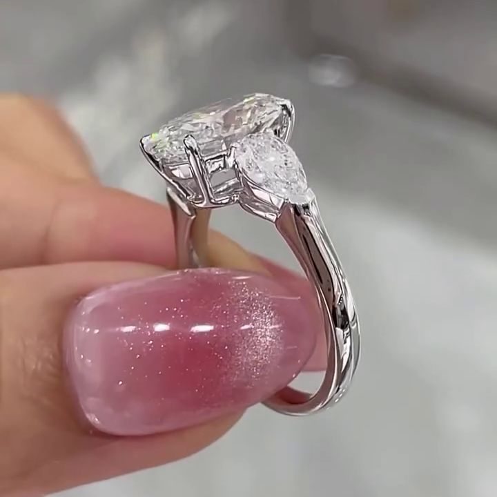 Oval 6.00tcw Lab Grown Diamond Three Stone Cathedral Engagement Ring | D-E-F Color | VVS–VS Clarity | IGI Certified | Luxe Bridal Ring