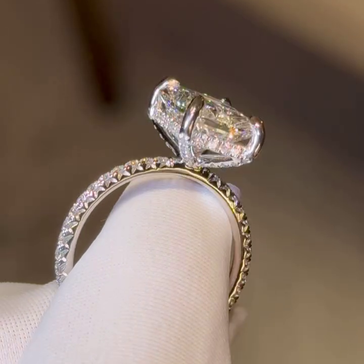 Radiant 3.50tcw Lab Diamond Ring | Modern Hidden Halo Design | Handcrafted Luxury Ring