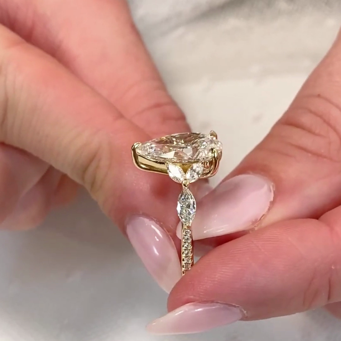 Pear 3.90tcw Lab Grown Diamond Seven Stone Engagement Ring, EF Color, VS Clarity - IGI Certified