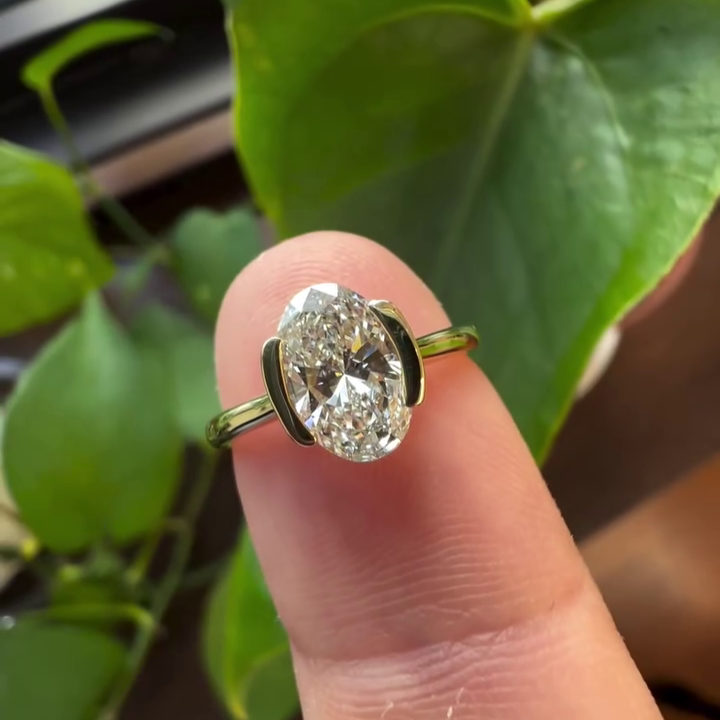 1.50ct Oval Lab Grown Diamond Bezel Engagement Ring | IGI Certified | D-E-F Color | VVS–VS Clarity | Yellow Gold