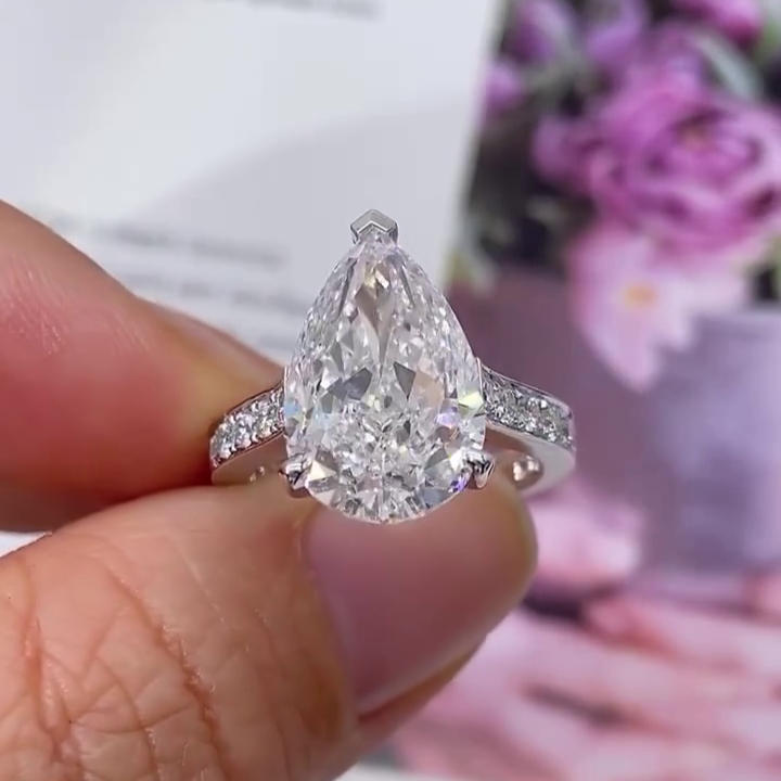Pear 7.00tcw Lab Diamond Cathedral Channel Set Ring | IGI Certified | White Gold
