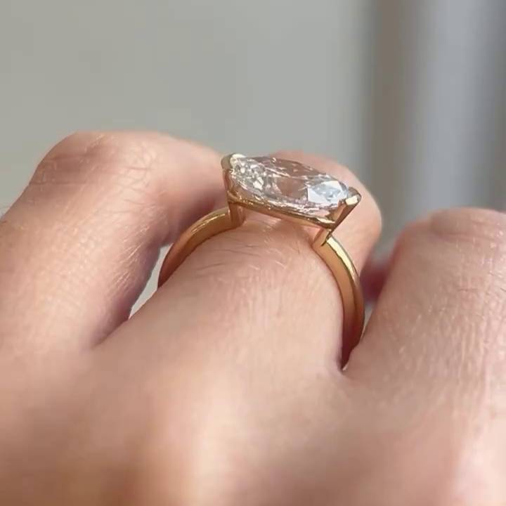 Oval 3.00ct East-West Lab Grown Diamond Engagement Ring | Half Bezel Setting | IGI Certified