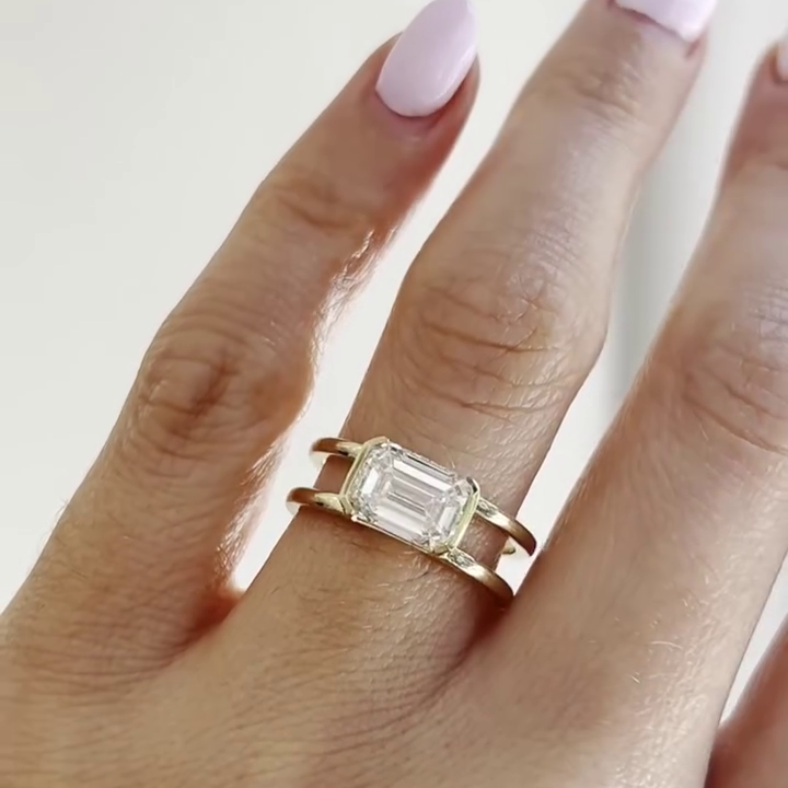 Emerald 3.00ct Lab Grown Diamond Engagement Ring | East-West Half Bezel Split Shank | IGI Certified