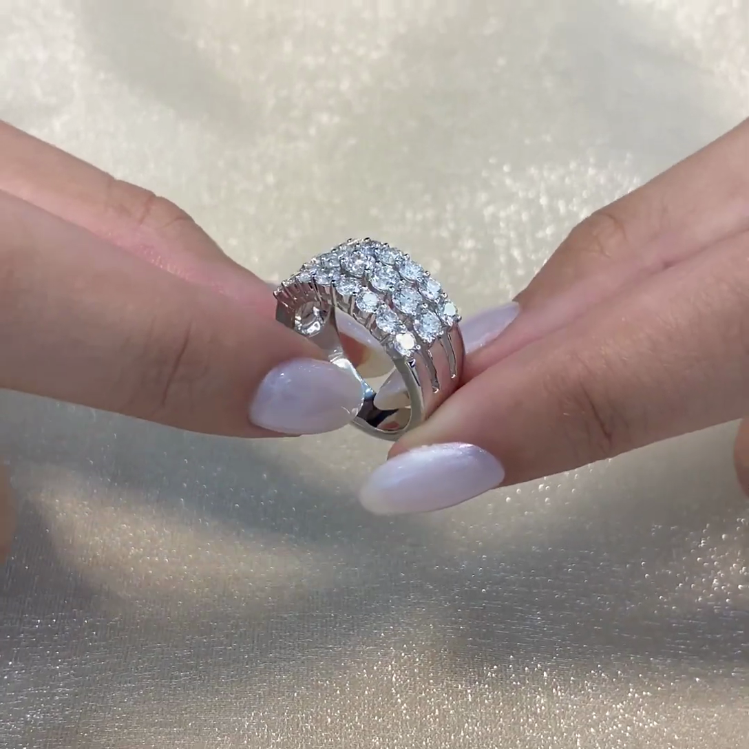 2.40tcw Round Lab-Grown Diamond Engagement Band | Three-Row Halfway | DEF VVS–VS