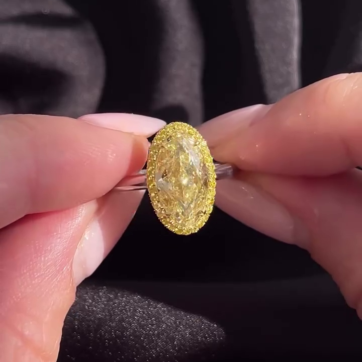 4.00ct Fancy Yellow Oval Diamond Halo Ring | 0.30ct Yellow Pavé | 14K White Gold | Statement Engagement Ring | Antique Cut Fine Jewelry