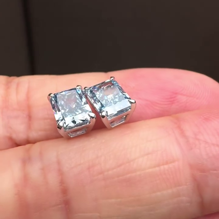 Radiant Fancy Blue 2.00tcw Lab Grown Diamond Stud Earrings | Basket Set in White Gold | VVS–VS Clarity | IGI Certified | Ethical Sparkle
