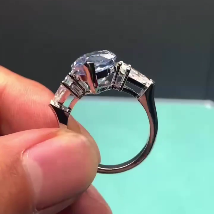 Fancy Blue Marquise Lab Grown Diamond Engagement Ring | 11.50tcw Three Stone