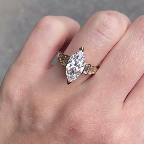 Marquise 4.40tcw Lab Grown Diamond Engagement Ring | 4.00ct Center + 0.40ct Baguette Side Stones | IGI Certified