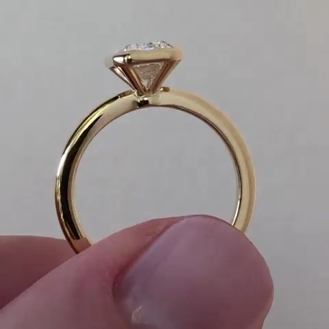 Emerald Cut 1.70ct Lab Grown Diamond Bezel Engagement Ring | Minimalist Solitaire | IGI Certified | Yellow Gold | Ethical Jewelry