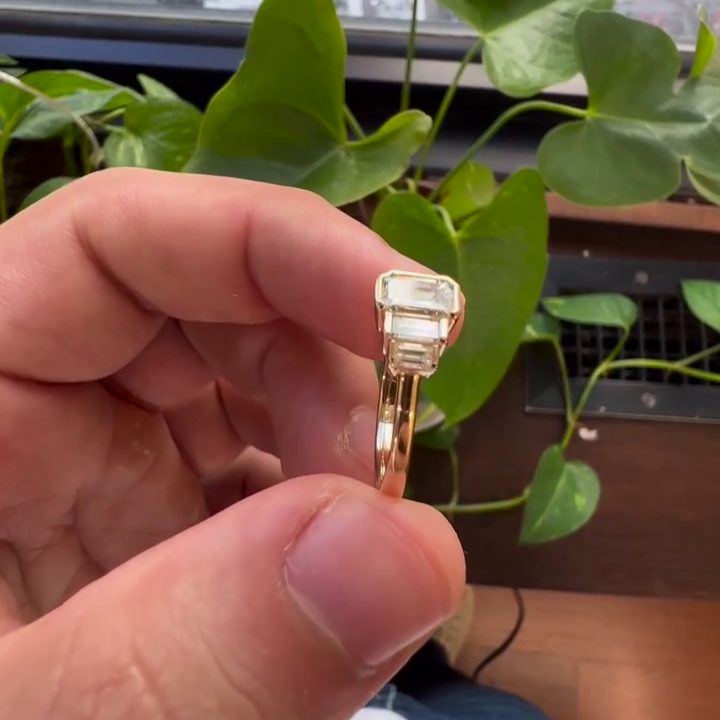 1.00tcw Emerald Lab Grown Diamond Half Bezel Engagement Ring | IGI Certified | DEF Color | VVS–VS Clarity