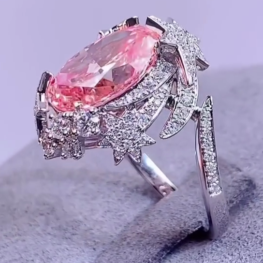 Fancy Pink Oval 2.50ct Lab Grown Diamond Starburst Halo Ring | 4.50tcw IGI Certified | Statement Engagement Ring | White Gold | Custom