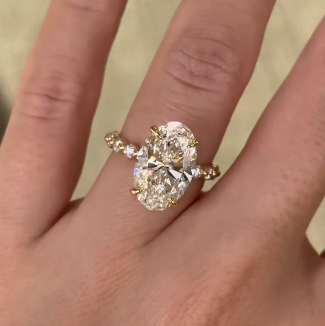 3.30tcw Oval Lab Diamond Engagement Ring | Hidden Halo + Pavé Band | IGI Certified | White Gold