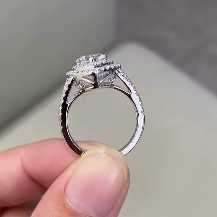 Heart 1.80tcw Lab Grown Diamond Engagement Ring | Double Halo | Split Shank Design | D-E-F Color | VVS–VS Clarity | IGI Certified