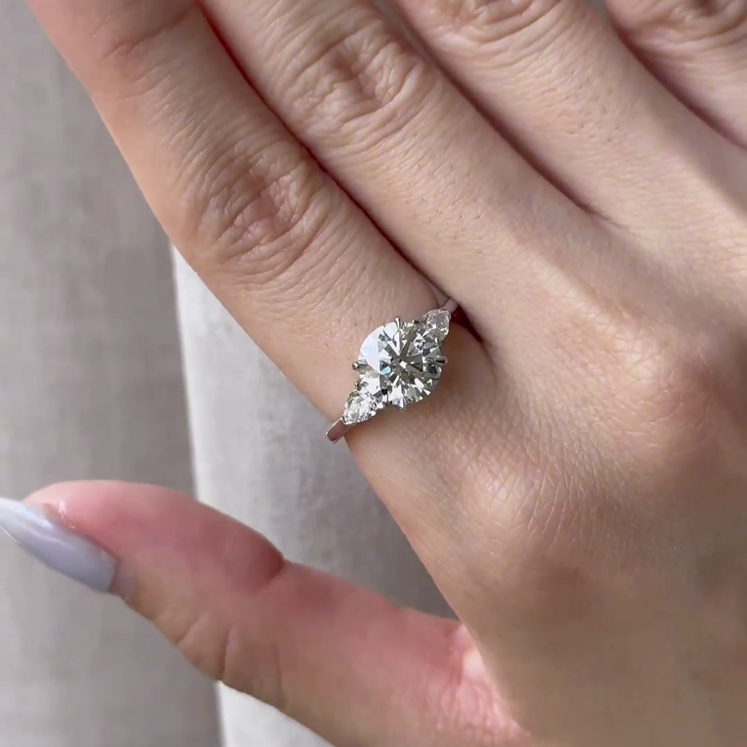 2.20tcw Lab Diamond Engagement Ring | Round & Pear Stone Combo | Ethical | IGI Certified