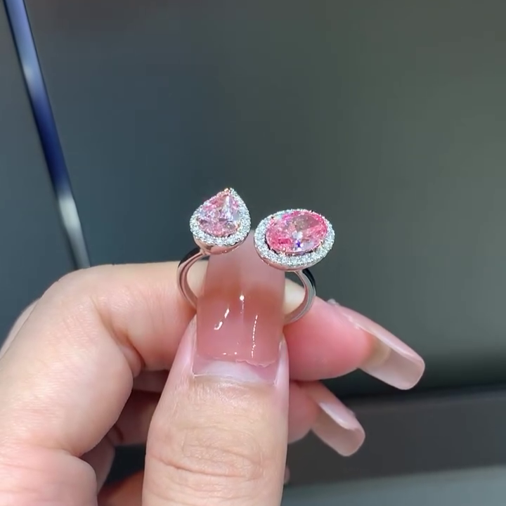 Pear & Oval 3.40tcw Fancy Pink Lab Diamond Ring | Halo Style | IGI Certified | VVS–VS