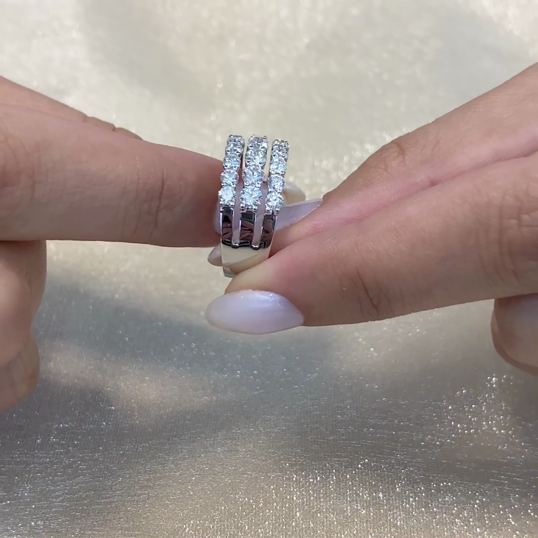 2.40tcw Round Lab-Grown Diamond Engagement Band | Three-Row Halfway | DEF VVS–VS