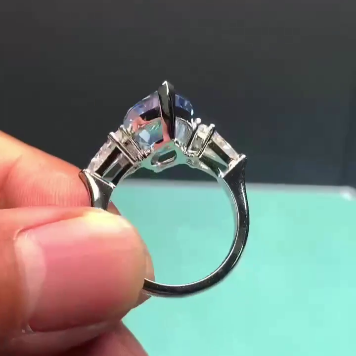 Fancy Blue Marquise Lab Grown Diamond Engagement Ring | 11.50tcw Three Stone