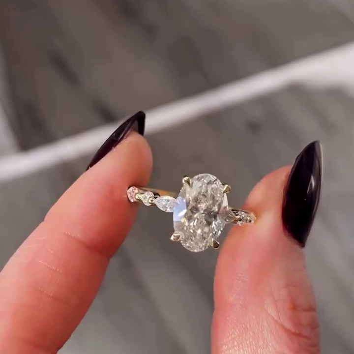 Oval 5.00tcw Lab Grown Diamond Engagement Ring | 4ct Center + 1ct Side | IGI Certified | Yellow Gold