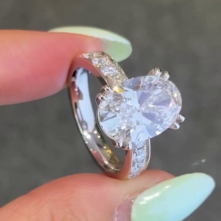 Oval Lab Grown Diamond 7.00tcw Engagement Ring | 5ct Center + 2ct Side | IGI Certified