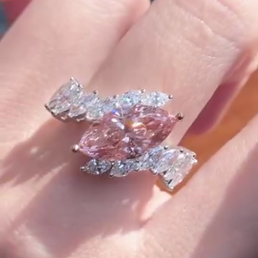 Fancy Pink Marquise 2.00tcw Lab Diamond Ring | Double Row Side Stones | IGI Certified