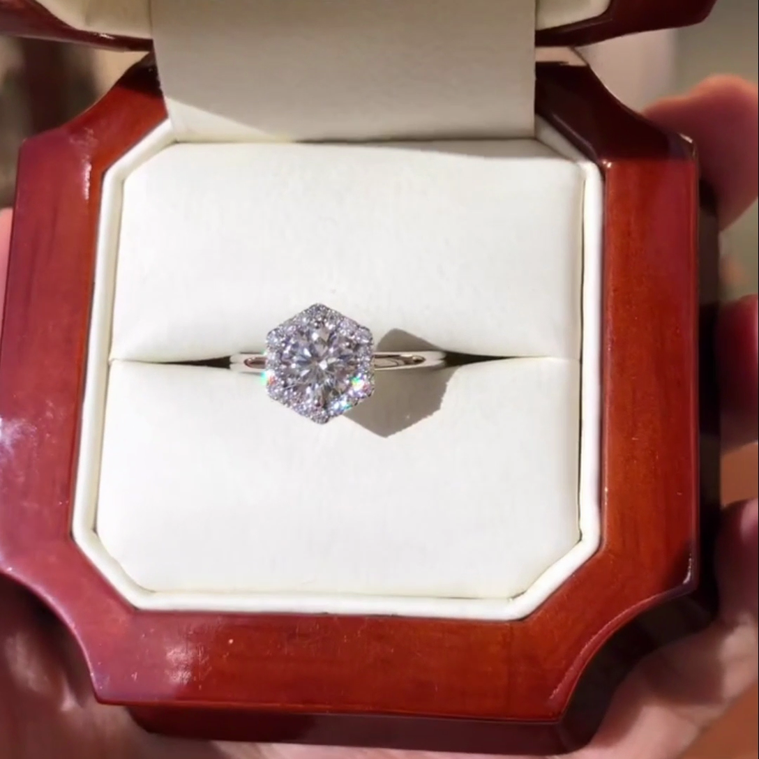 Round 2.60tcw Lab Diamond Hexagon Halo Engagement Ring | 2ct Center | IGI Certified