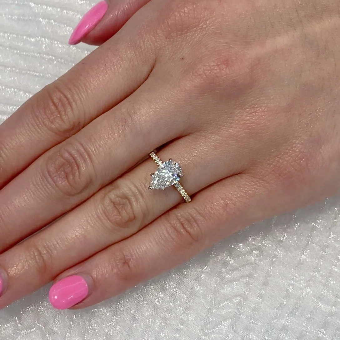 Pear 2.00tcw Lab Diamond Engagement Ring | Hidden Halo | IGI Certified | VVS Clarity | Gold Options