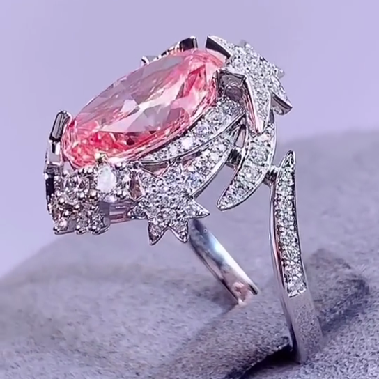 Fancy Pink Oval 2.50ct Lab Grown Diamond Starburst Halo Ring | 4.50tcw IGI Certified | Statement Engagement Ring | White Gold | Custom