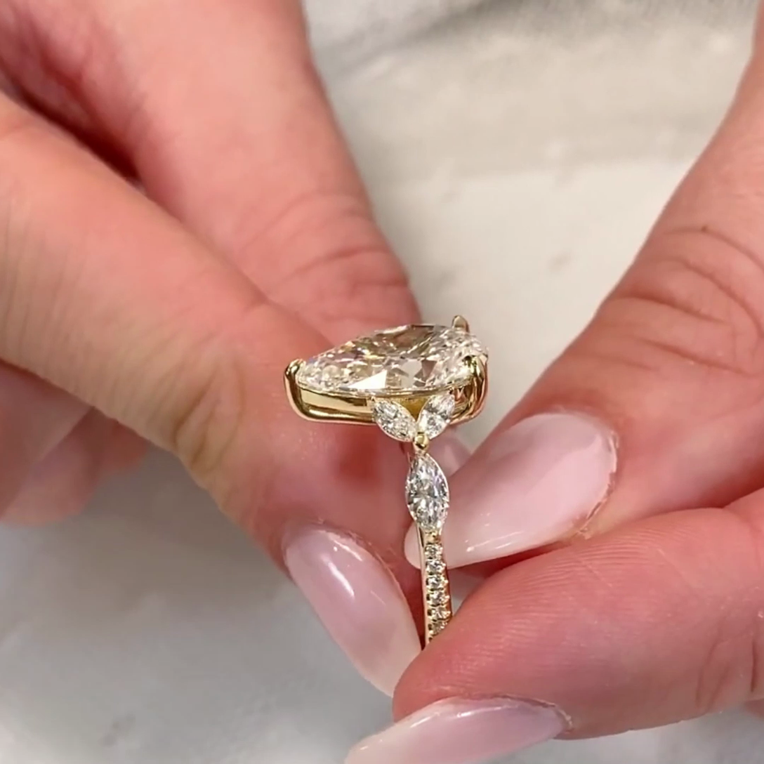 Pear 3.90tcw Lab Grown Diamond Seven Stone Engagement Ring, EF Color, VS Clarity - IGI Certified