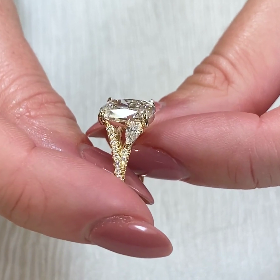 Cushion 4.00tcw Lab Diamond Split Band Ring  | IGI Certified | D-E-F | VVS–VS