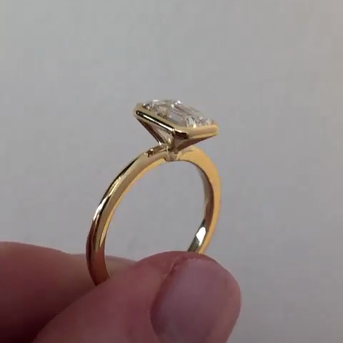 Emerald Cut 1.70ct Lab Grown Diamond Bezel Engagement Ring | Minimalist Solitaire | IGI Certified | Yellow Gold | Ethical Jewelry