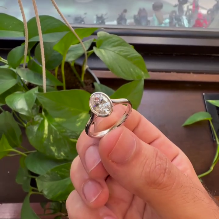 1.50ct Oval Lab Diamond Cathedral Bezel Engagement Ring | IGI Certified | D-E-F VVS–VS | Custom Gold