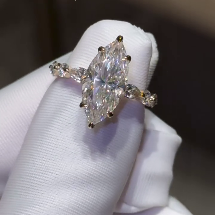 4.00tcw Marquise Lab Diamond Engagement Ring | Hidden Halo Pave | IGI Certified | Custom Gold