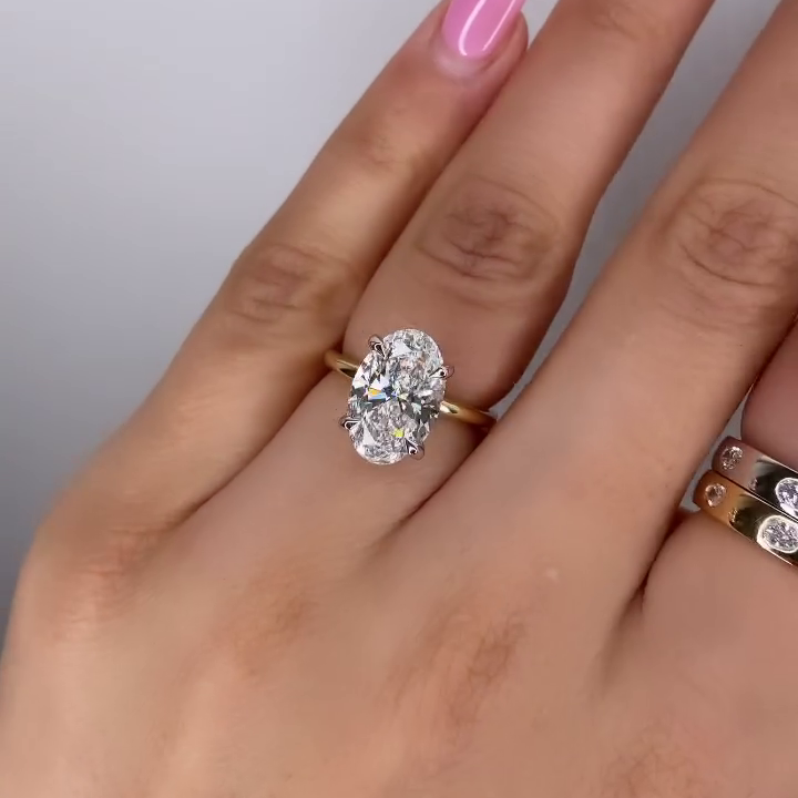 2.10tcw Oval Lab Diamond Engagement Ring | Hidden Halo | IGI Certified | Yellow Gold VVS–VS