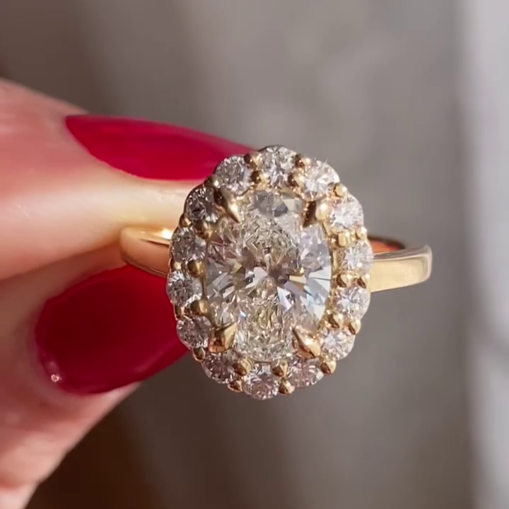 Oval 2.20tcw Lab Grown Diamond Ring | Halo Solitaire | IGI Certified | AntiqueCut