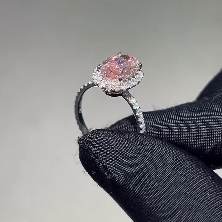 Oval 3.00tcw Fancy Pink Lab Diamond Halo Ring in White Gold | IGI Certified